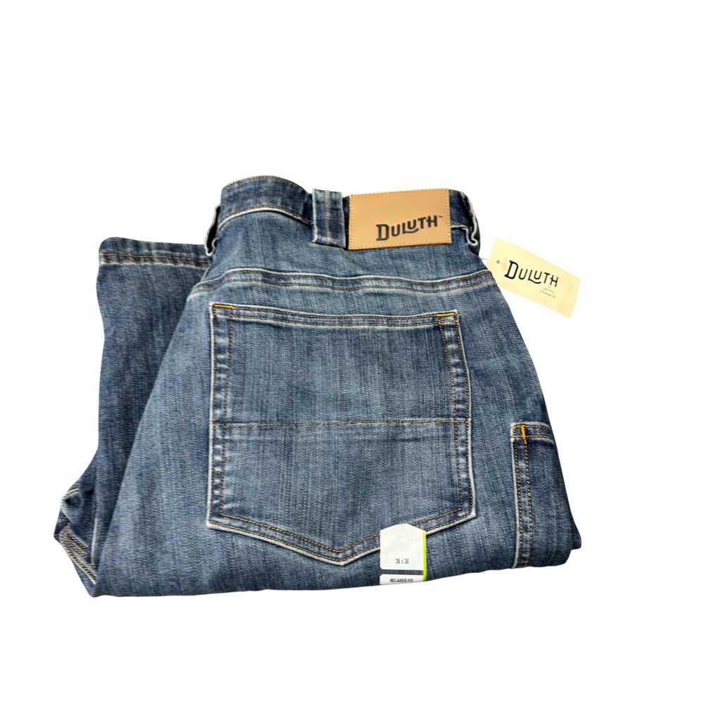 Duluth Jeans Mens 36x30 ACTUAL Ballroom Double Flex Blue Denim Utility NEW